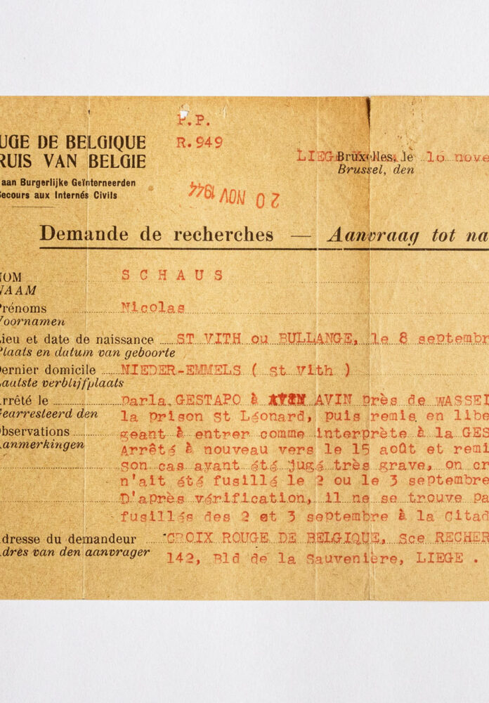 Archiv des Kriegsopferdiensts, Personalakte Nikolaus Schaus, aos-d088735. Photo: Philippe Beck