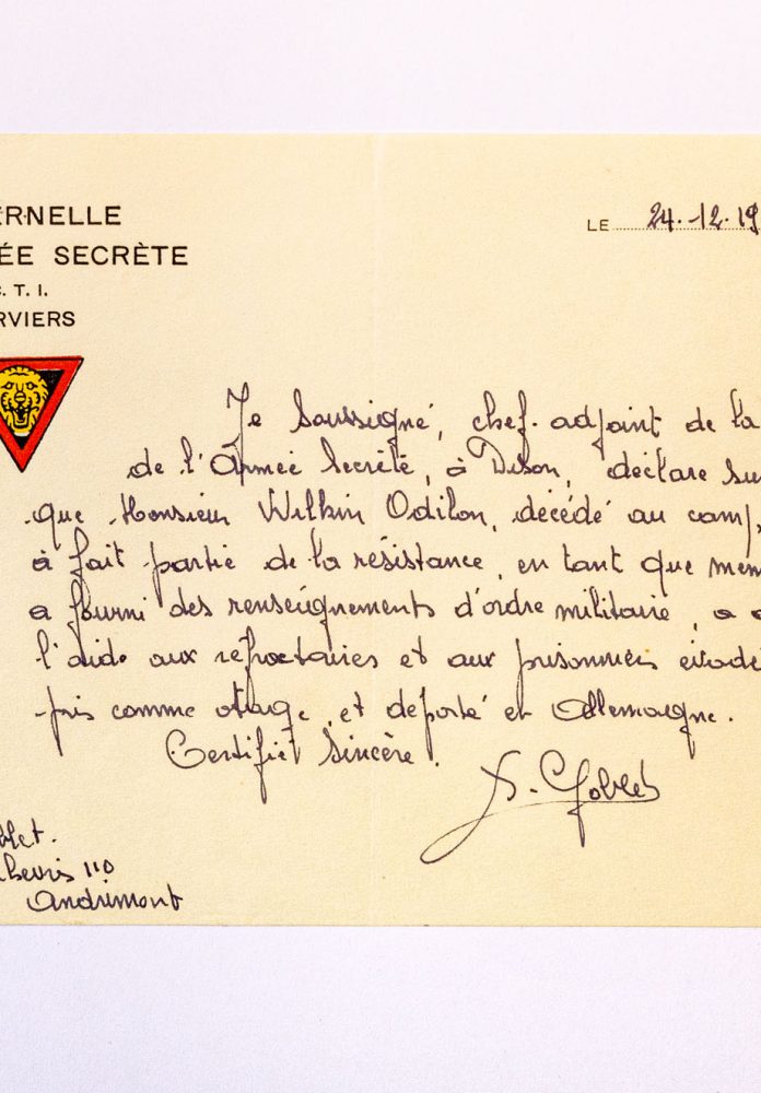 Archiv des Kriegsopferdiensts, Akte Odilon Wilkin, PPAD10528/10975. Photo : Philippe Beck