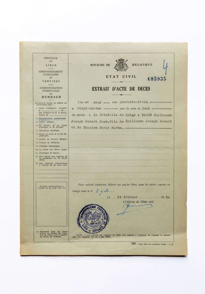 Archiv des Kriegsopferdiensts, Akte Guillaume Braun, PCAD 621082/584. Photo : Philippe Beck