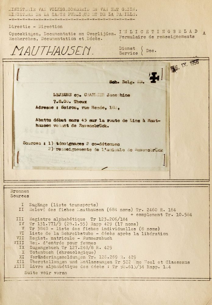 Archiv des Kriegsopferdiensts, 
Personalakte Joséphine Lejeune, aos-d070620. Photo: Philippe Beck